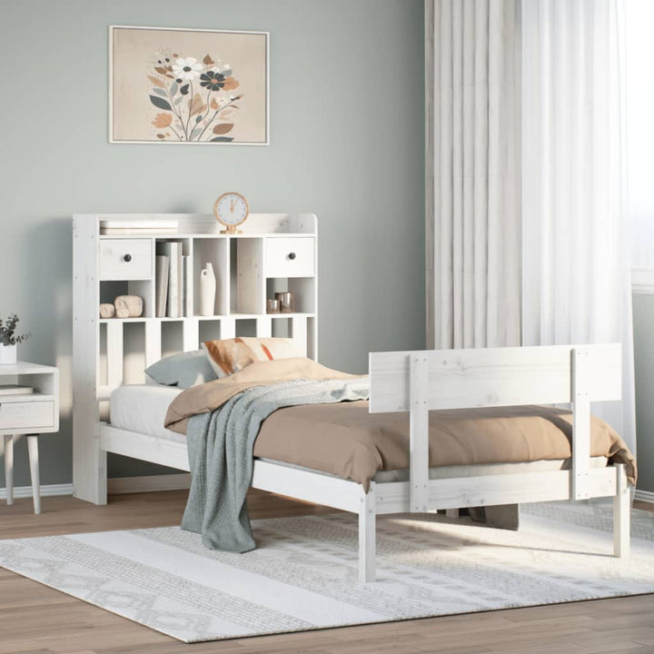 Säng Med Bokhylla Utan Madrass 140X200Cm Massiv Furu