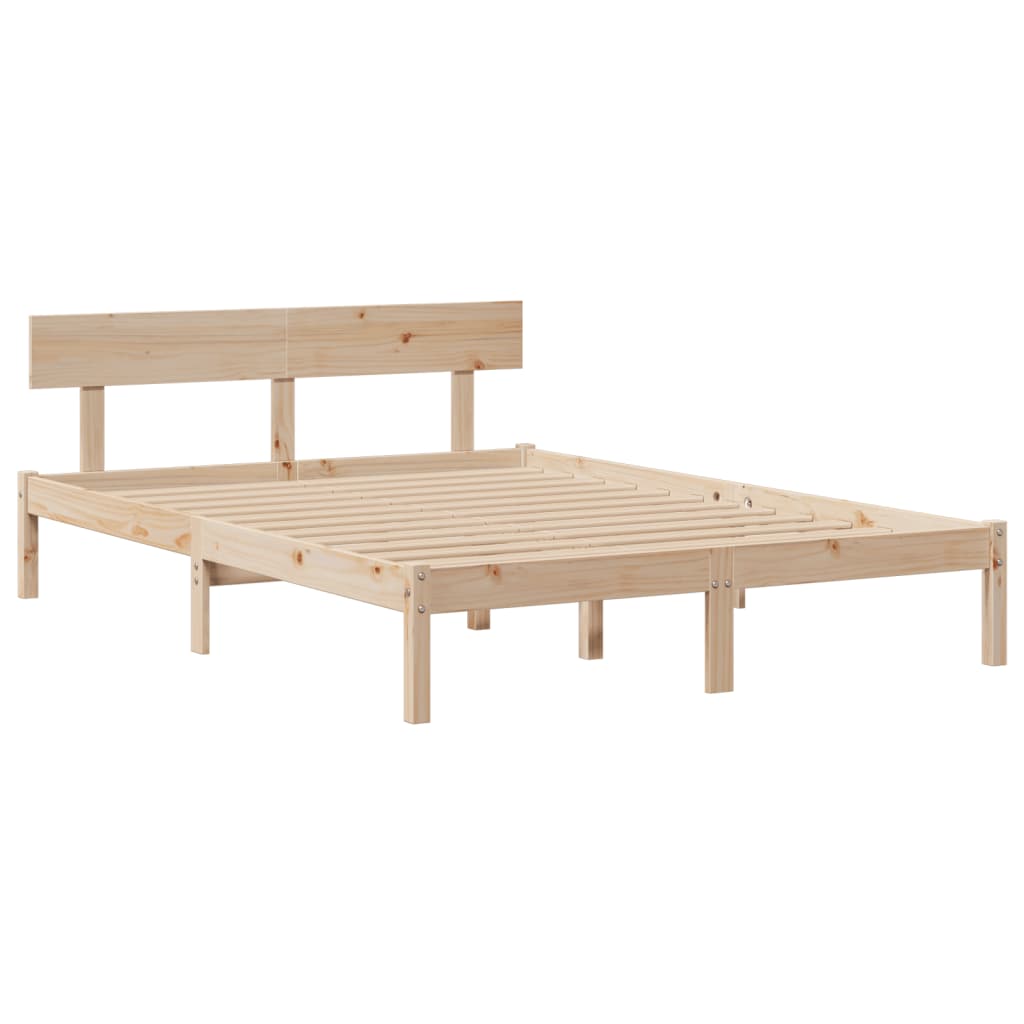 Säng Med Bokhylla Utan Madrass 140X200Cm Massiv Furu