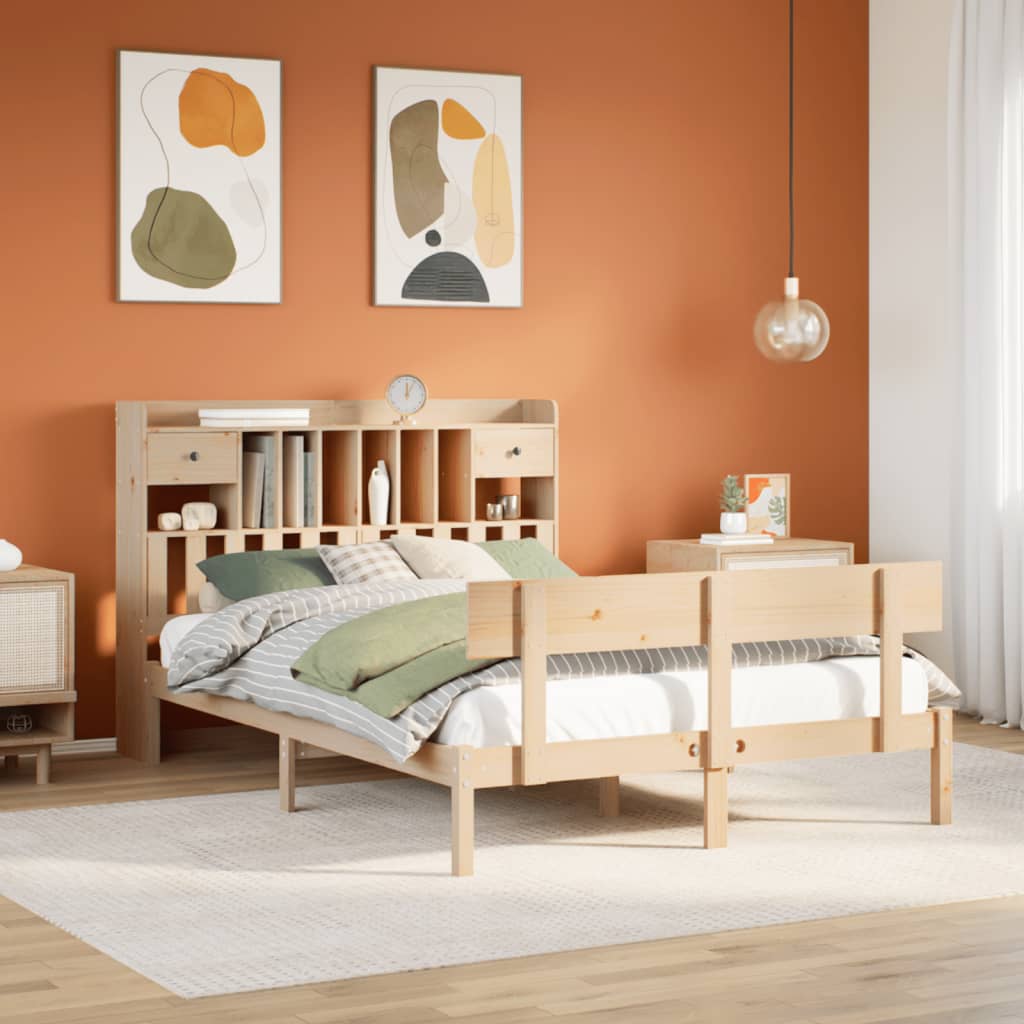 Säng Med Bokhylla Utan Madrass 140X200Cm Massiv Furu