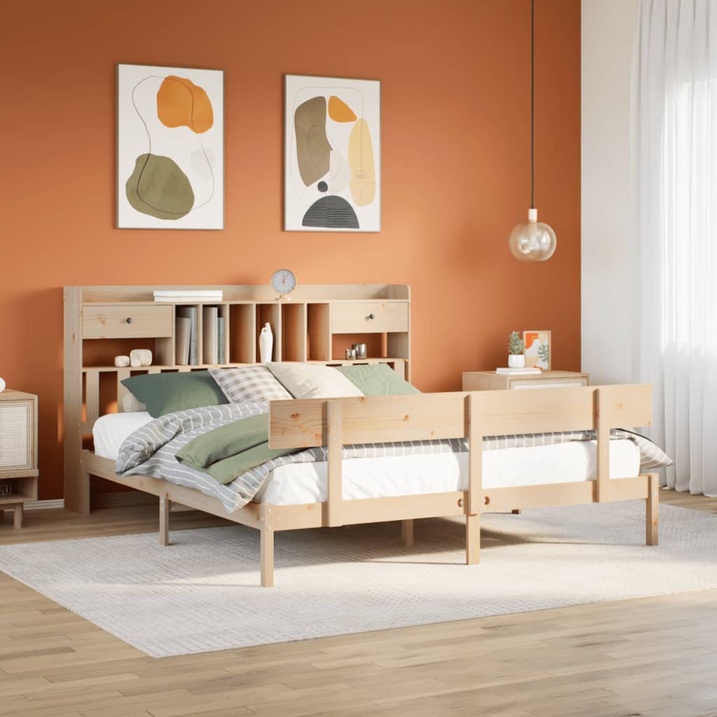 Säng Med Bokhylla Utan Madrass 140X200Cm Massiv Furu
