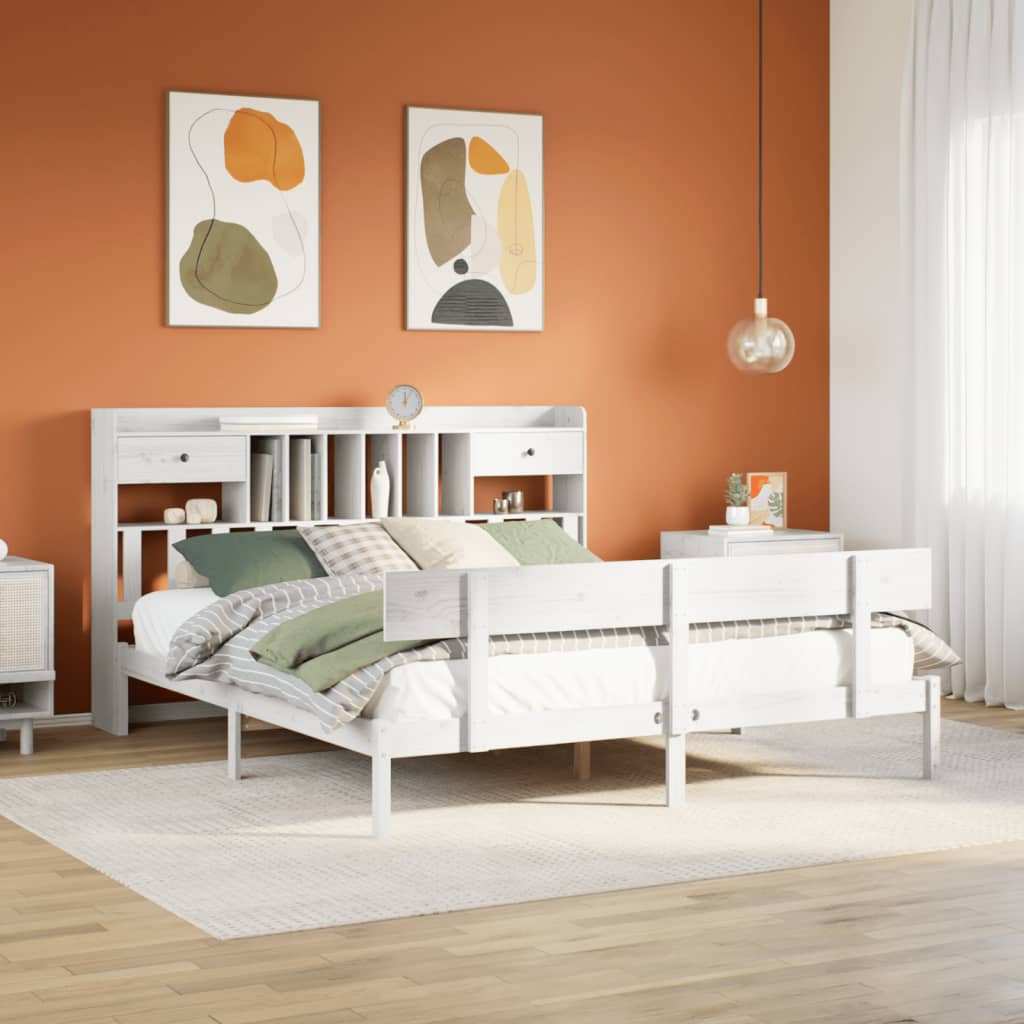 Säng Med Bokhylla Utan Madrass 140X200Cm Massiv Furu