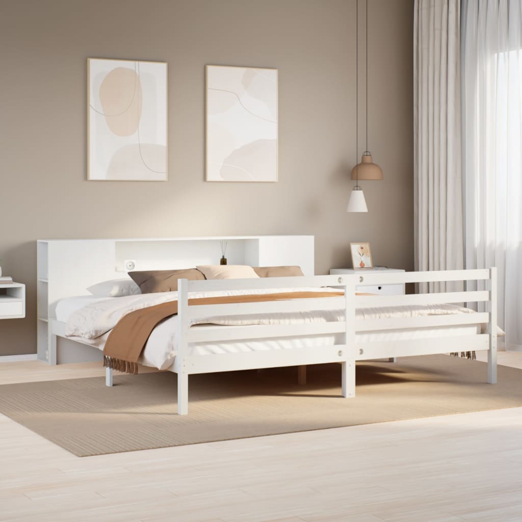 Säng Med Bokhylla Utan Madrass 200X200Cm Massiv Furu