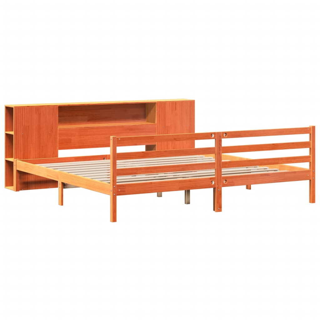 Säng Med Bokhylla Utan Madrass 200X200Cm Massiv Furu