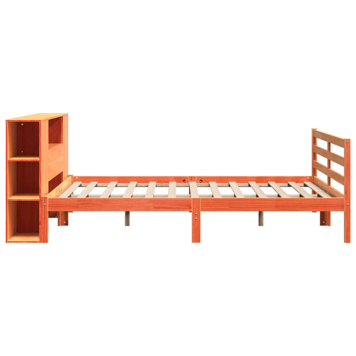 Säng Med Bokhylla Utan Madrass 200X200Cm Massiv Furu