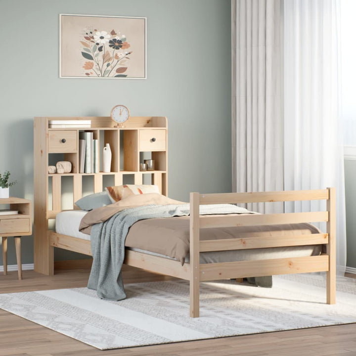 Säng Med Bokhylla Utan Madrass 150X200Cm Massiv Furu