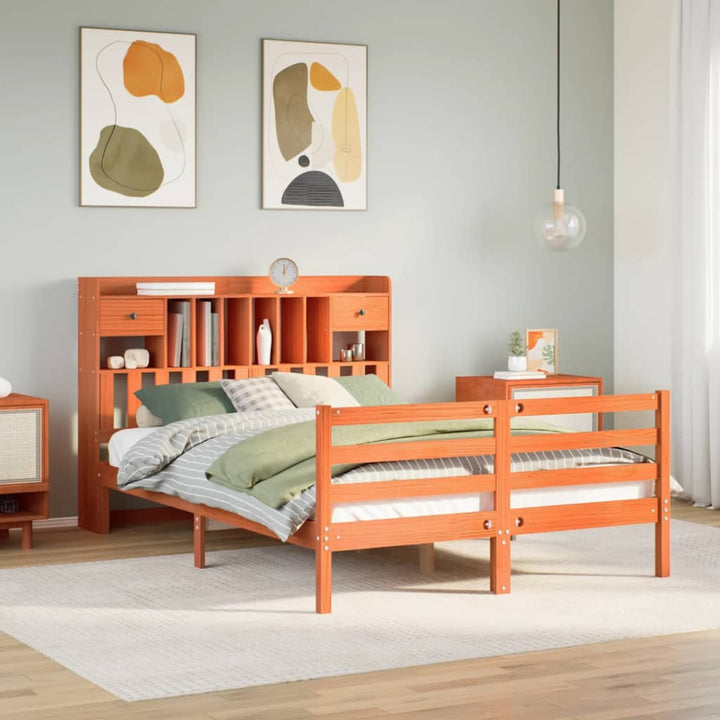 Säng Med Bokhylla Utan Madrass 150X200Cm Massiv Furu
