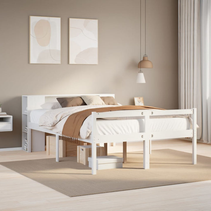 Säng Med Bokhylla Utan Madrass 140X200Cm Massiv Furu