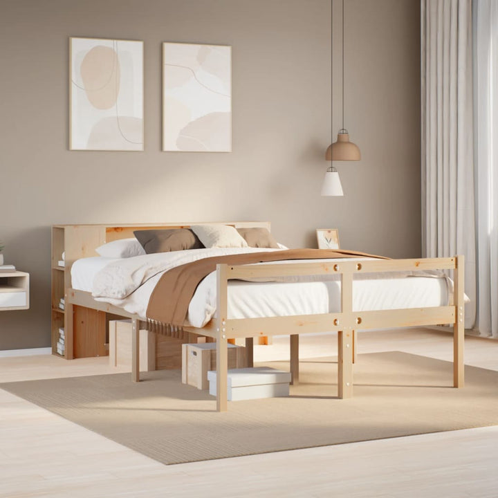 Säng Med Bokhylla Utan Madrass 140X200Cm Massiv Furu