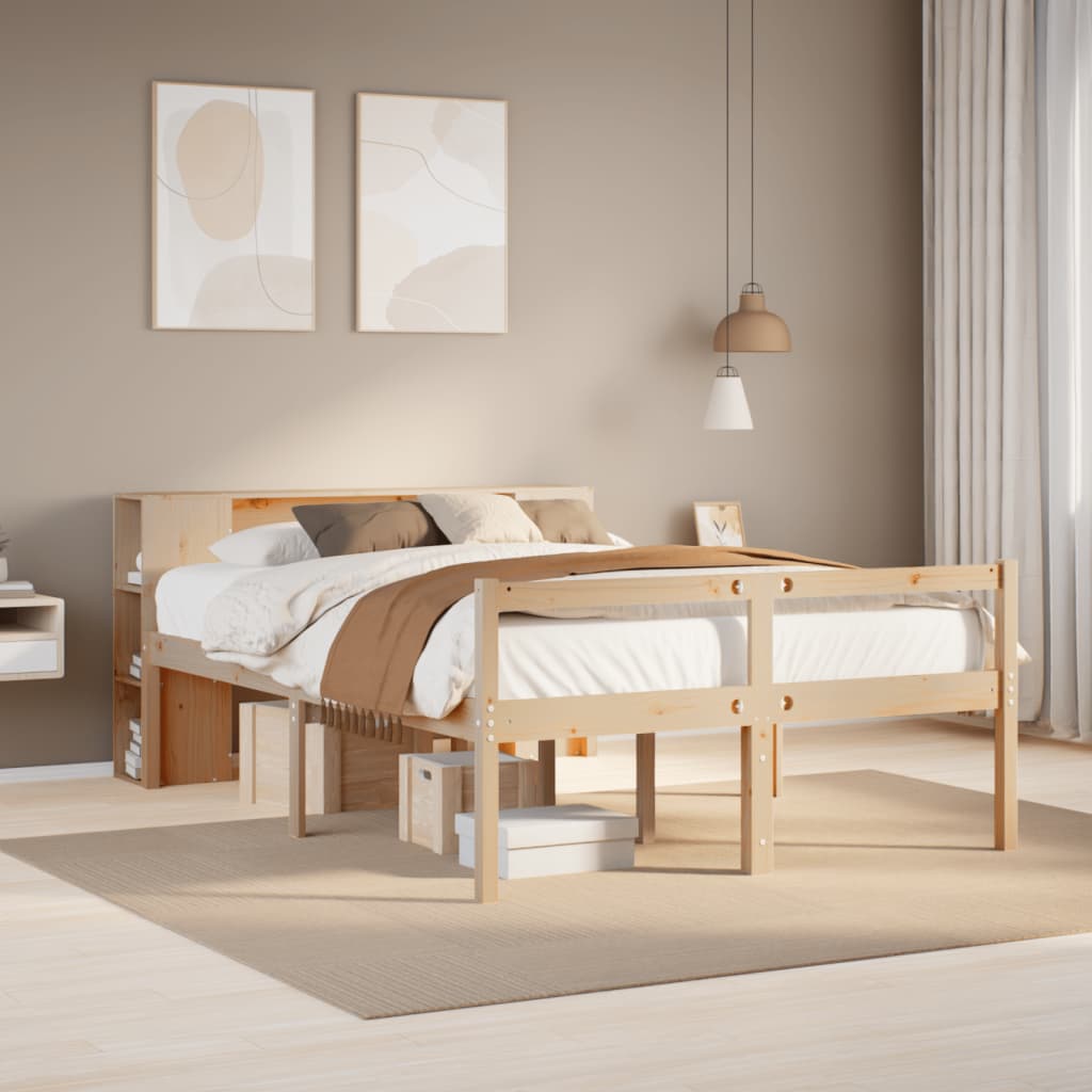 Säng Med Bokhylla Utan Madrass 140X200Cm Massiv Furu