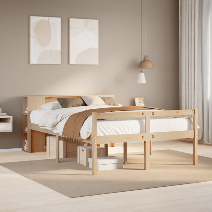Säng Med Bokhylla Utan Madrass 140X200Cm Massiv Furu