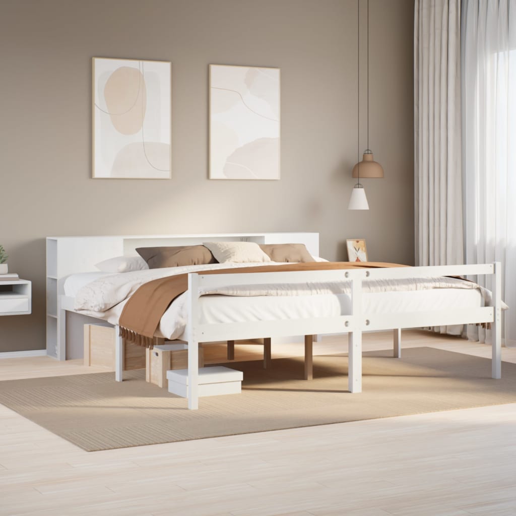 Säng Med Bokhylla Utan Madrass 140X200Cm Massiv Furu