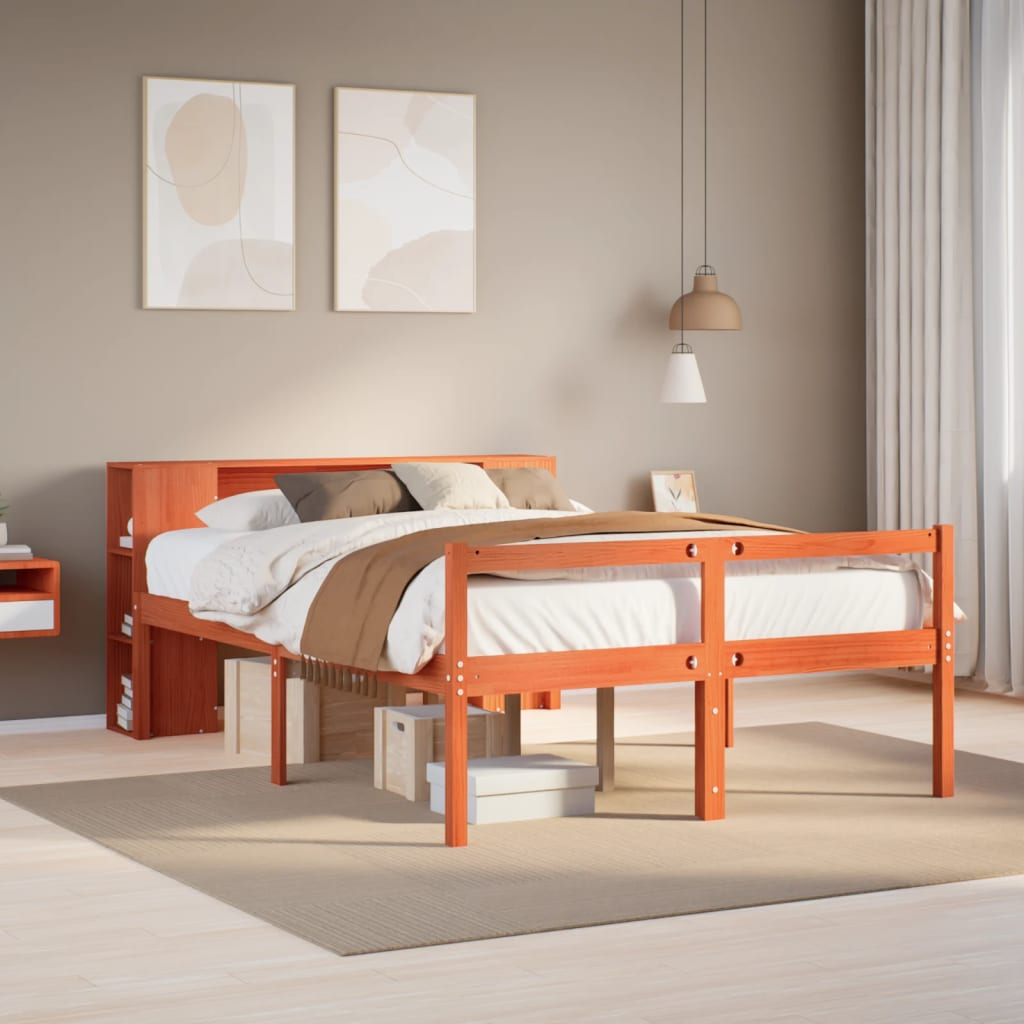 Säng Med Bokhylla Utan Madrass 140X200Cm Massiv Furu