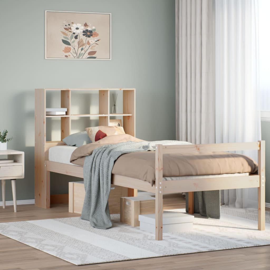 Säng Med Bokhylla Utan Madrass 140X200Cm Massiv Furu