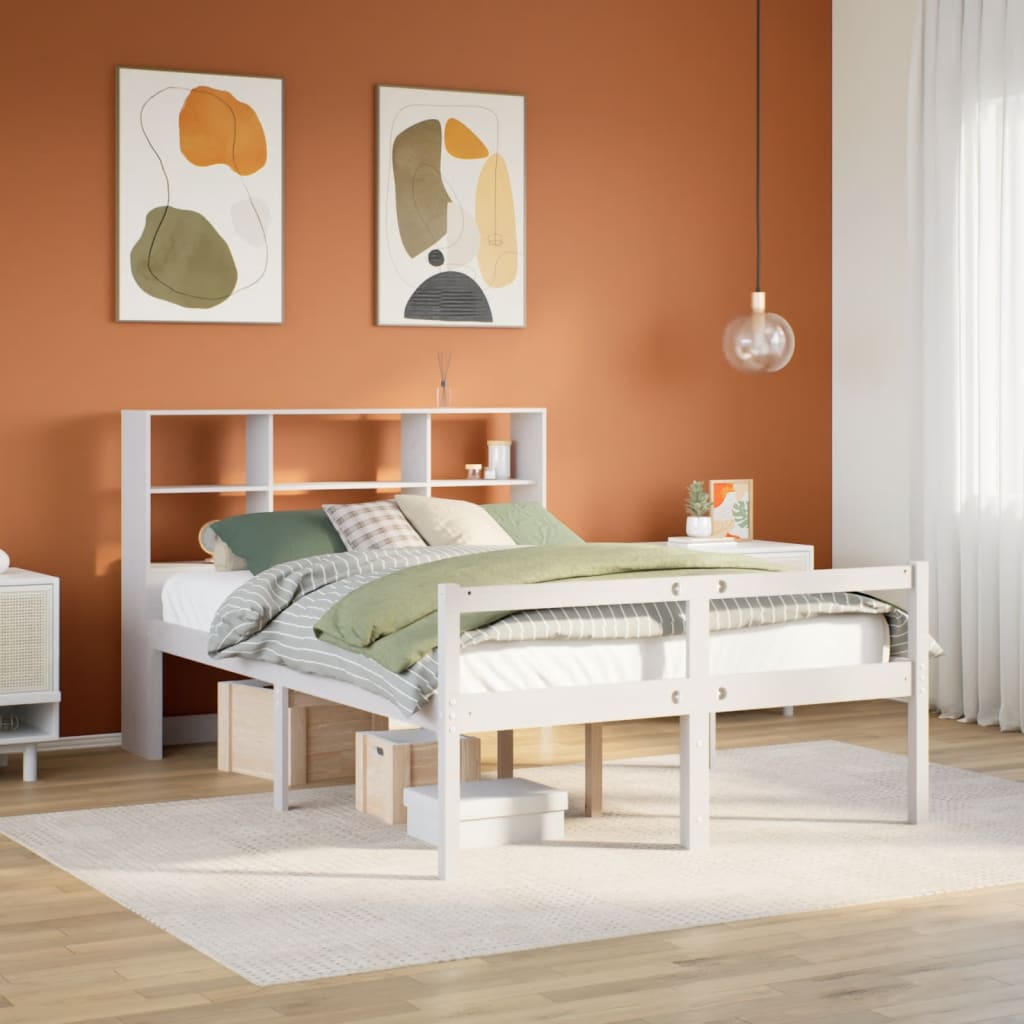 Säng Med Bokhylla Utan Madrass 140X200Cm Massiv Furu