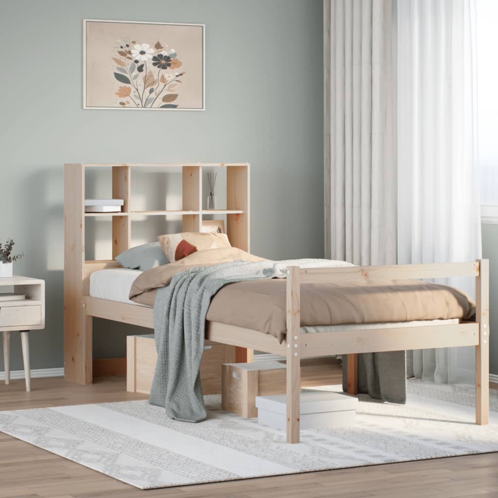 Säng Med Bokhylla Utan Madrass 140X200Cm Massiv Furu