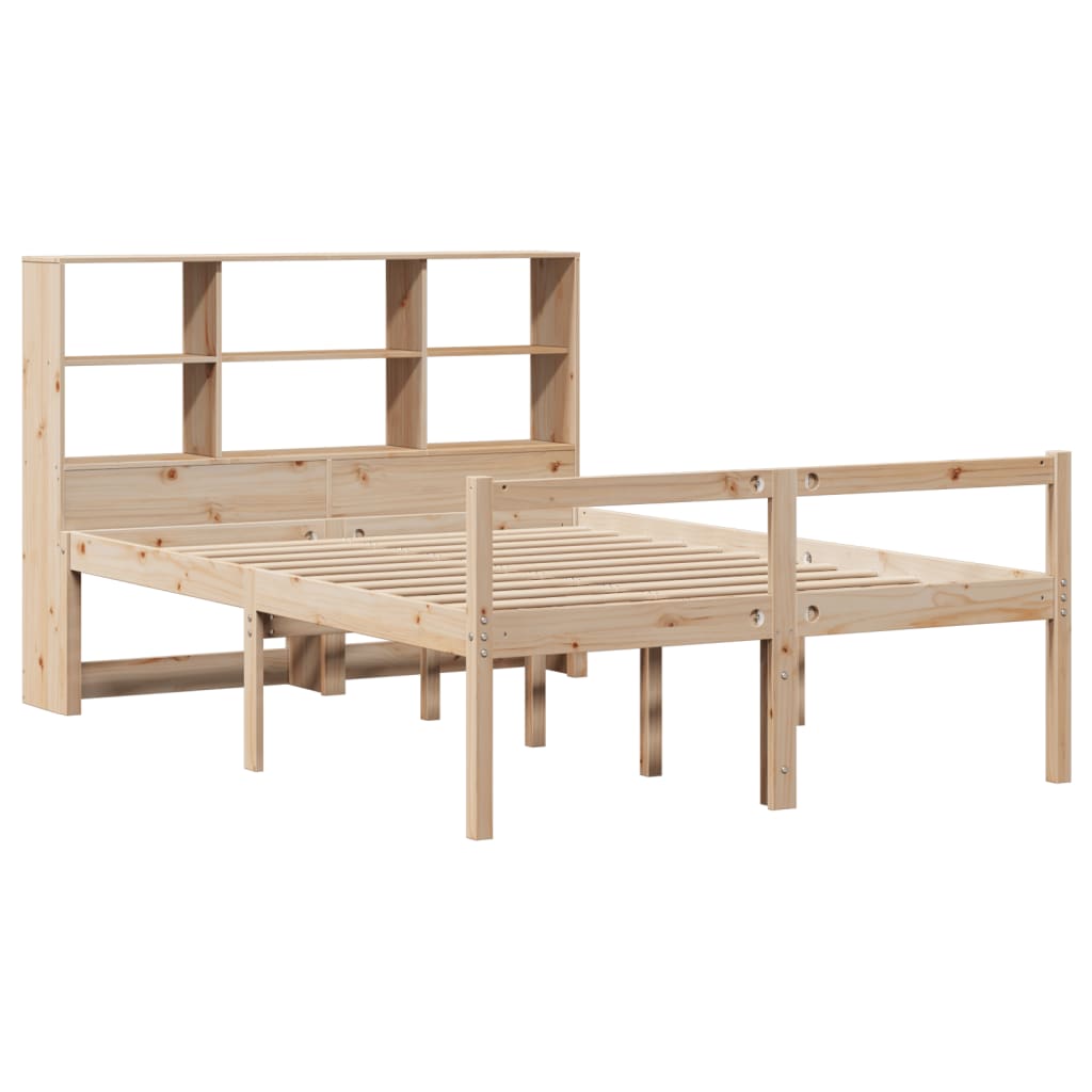 Säng Med Bokhylla Utan Madrass 140X200Cm Massiv Furu