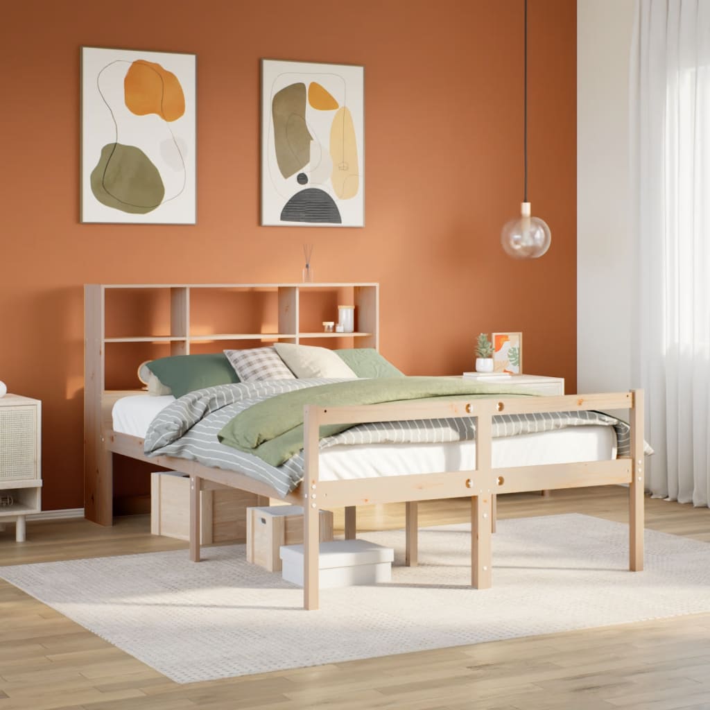 Säng Med Bokhylla Utan Madrass 140X200Cm Massiv Furu