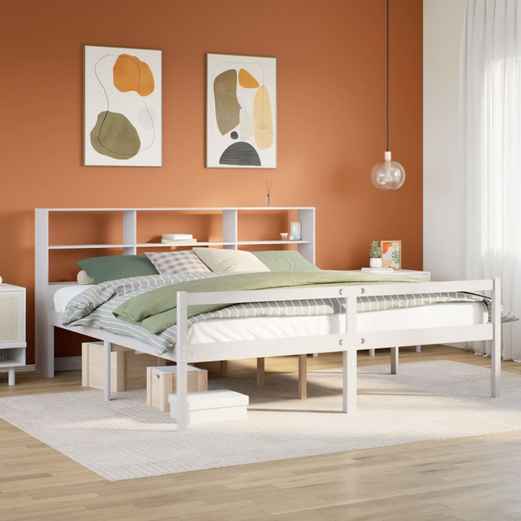 Säng Med Bokhylla Utan Madrass 140X200Cm Massiv Furu