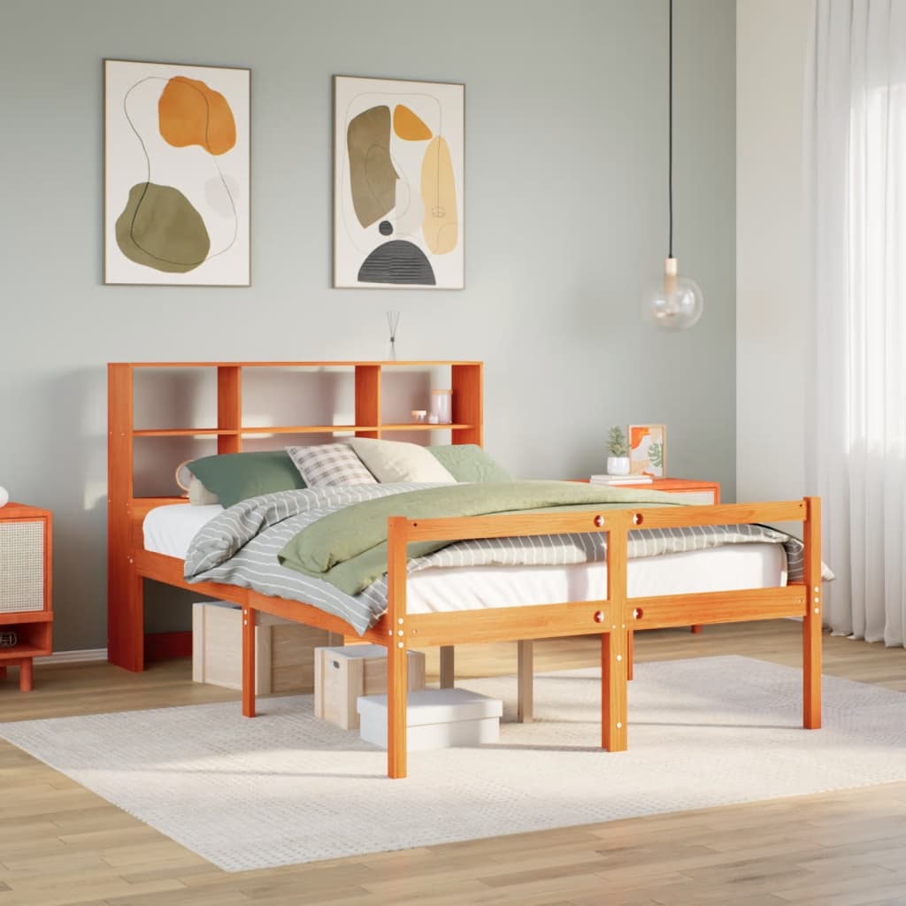 Säng Med Bokhylla Utan Madrass 140X200Cm Massiv Furu
