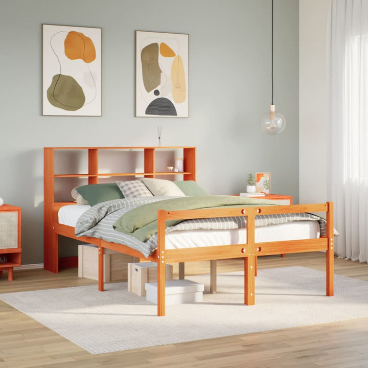 Säng Med Bokhylla Utan Madrass 140X200Cm Massiv Furu