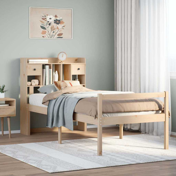 Säng Med Bokhylla Utan Madrass 90X200Cm Massiv Furu