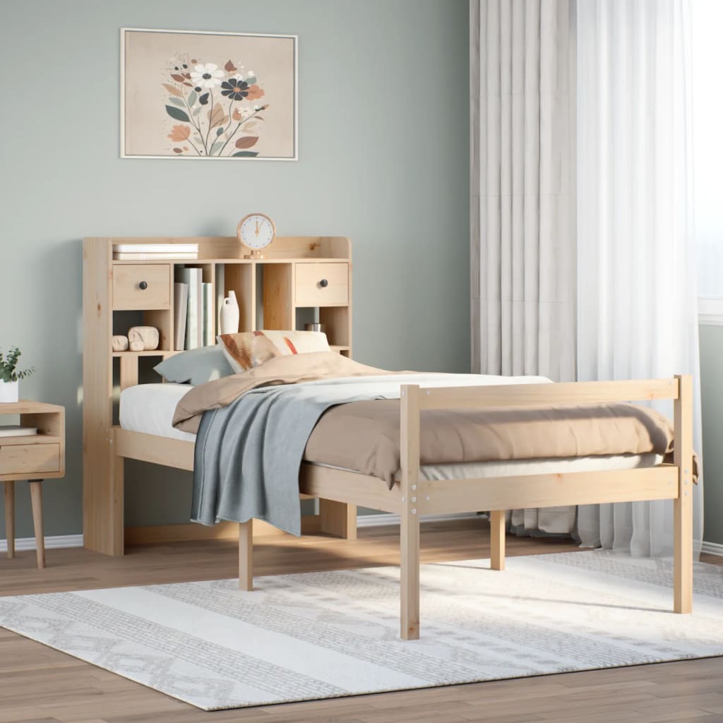 Säng Med Bokhylla Utan Madrass 90X200Cm Massiv Furu