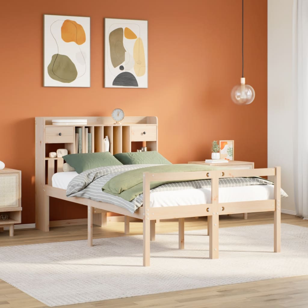 Säng Med Bokhylla Utan Madrass 90X200Cm Massiv Furu