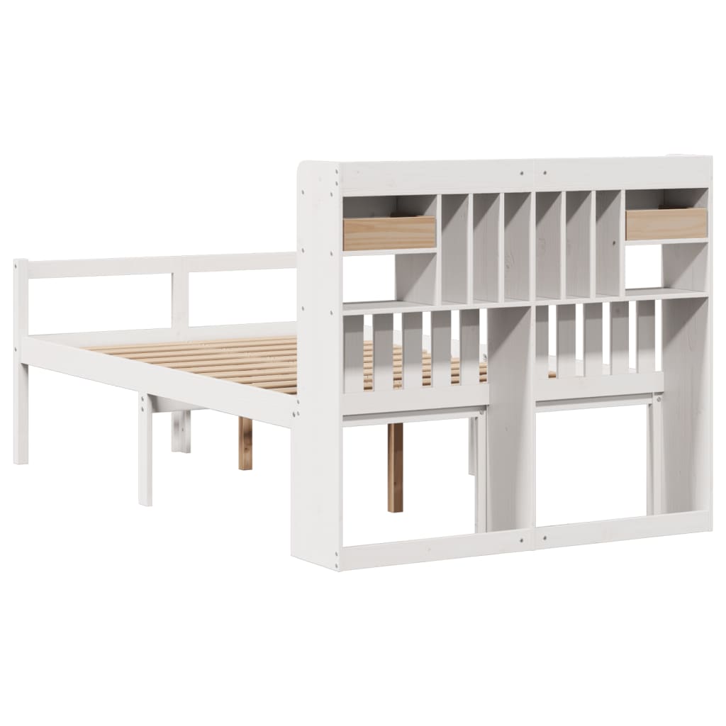 Säng Med Bokhylla Utan Madrass 135X190Cm Massiv Furu