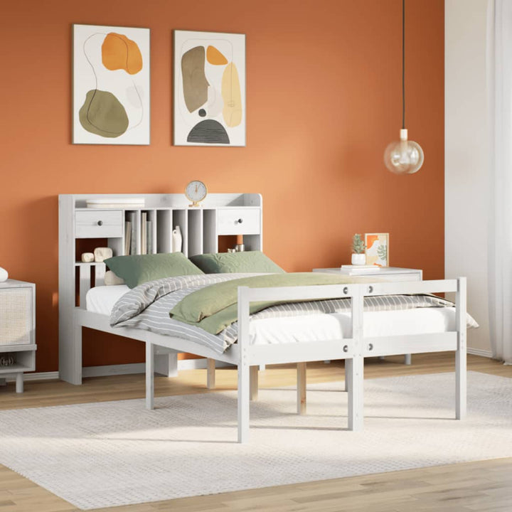 Säng Med Bokhylla Utan Madrass 90X200Cm Massiv Furu