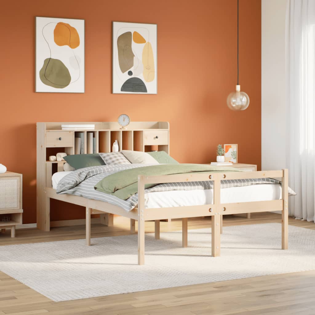 Säng Med Bokhylla Utan Madrass 90X200Cm Massiv Furu