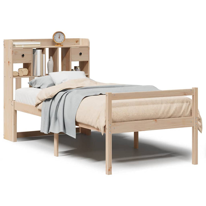 Säng Med Bokhylla Utan Madrass 90X200Cm Massiv Furu