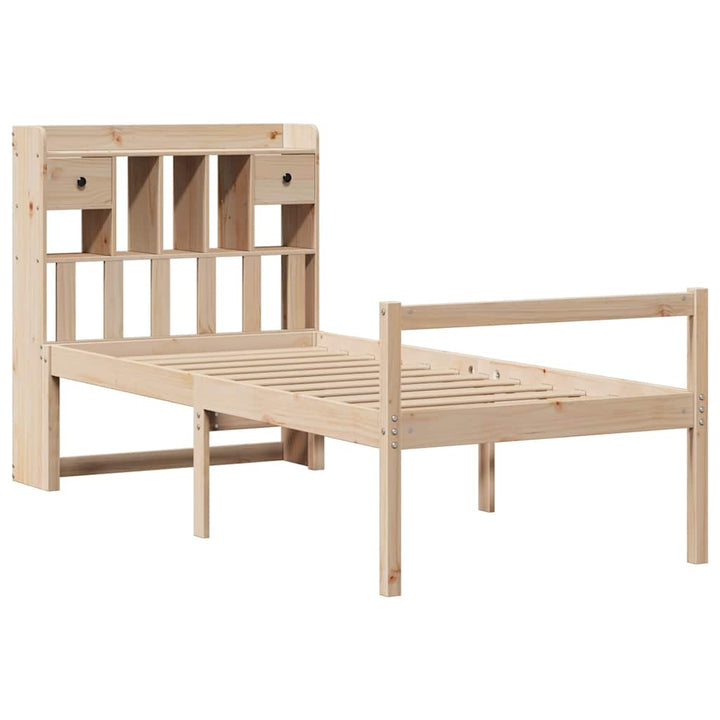 Säng Med Bokhylla Utan Madrass 90X200Cm Massiv Furu