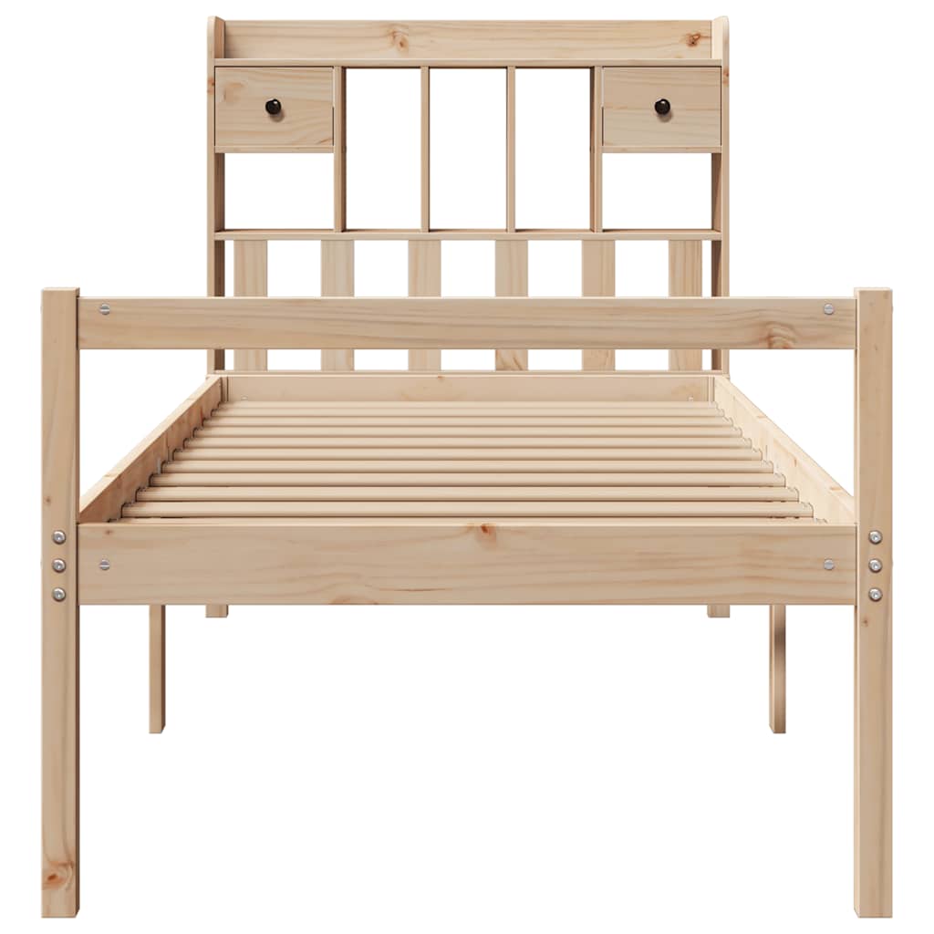 Säng Med Bokhylla Utan Madrass 90X200Cm Massiv Furu