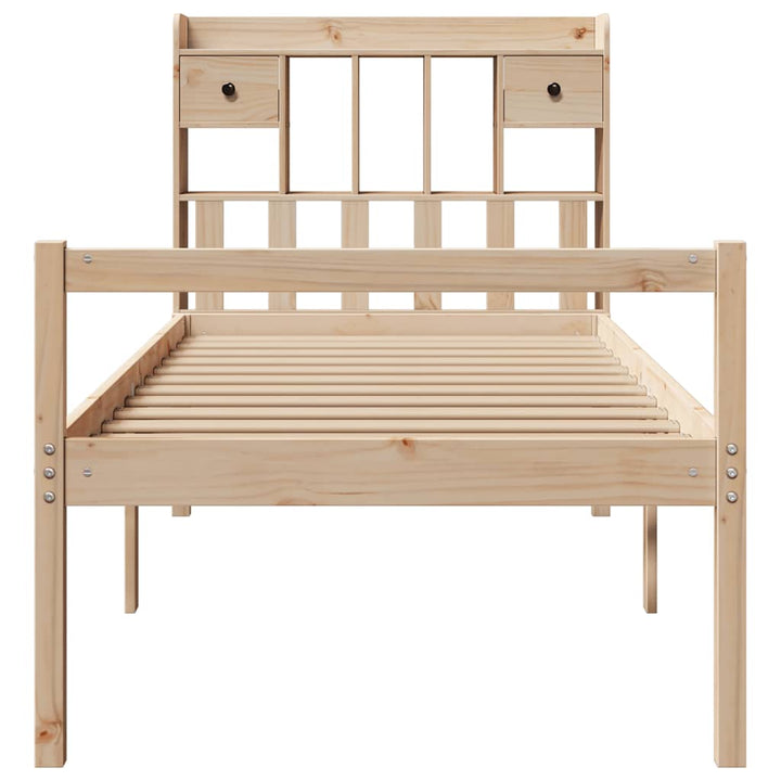 Säng Med Bokhylla Utan Madrass 90X200Cm Massiv Furu