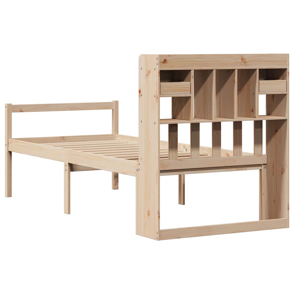 Säng Med Bokhylla Utan Madrass 90X200Cm Massiv Furu