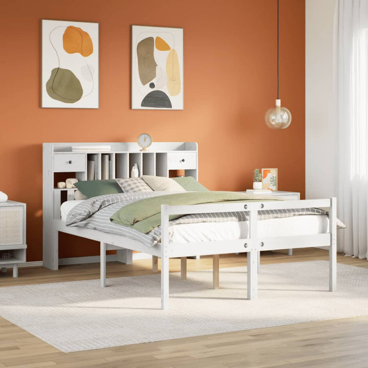 Säng Med Bokhylla Utan Madrass 90X200Cm Massiv Furu