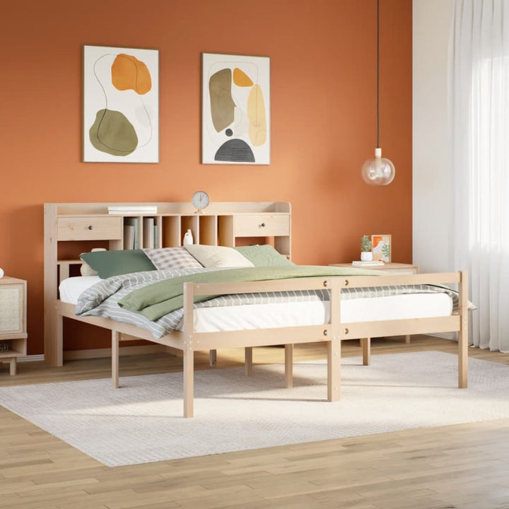 Säng Med Bokhylla Utan Madrass 90X200Cm Massiv Furu