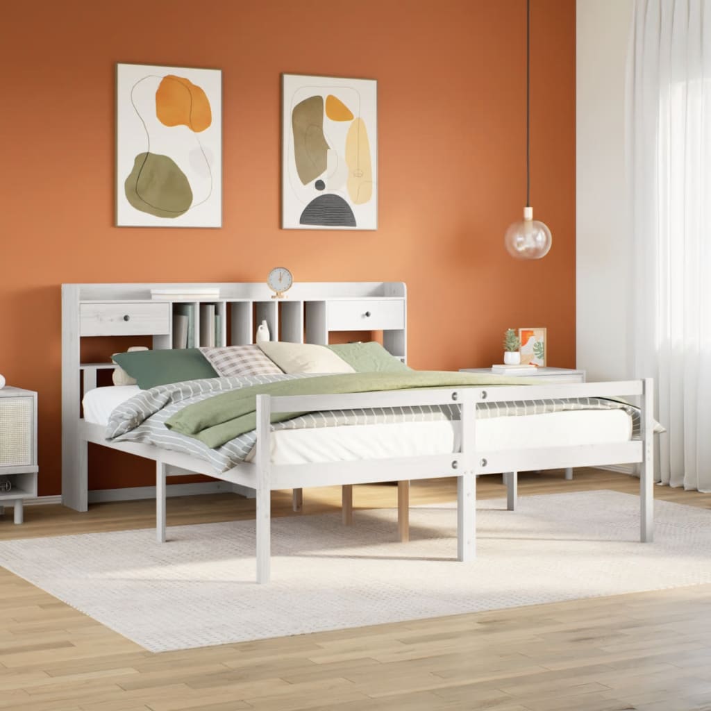 Säng Med Bokhylla Utan Madrass 90X200Cm Massiv Furu
