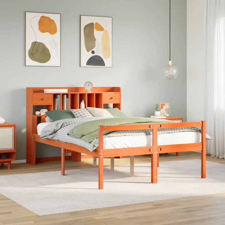 Säng Med Bokhylla Utan Madrass 90X200Cm Massiv Furu