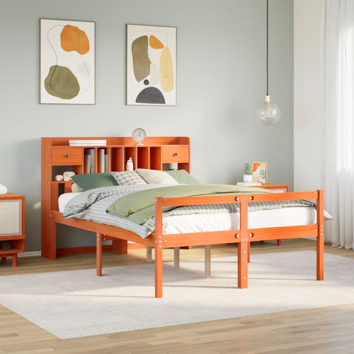 Säng Med Bokhylla Utan Madrass 90X200Cm Massiv Furu