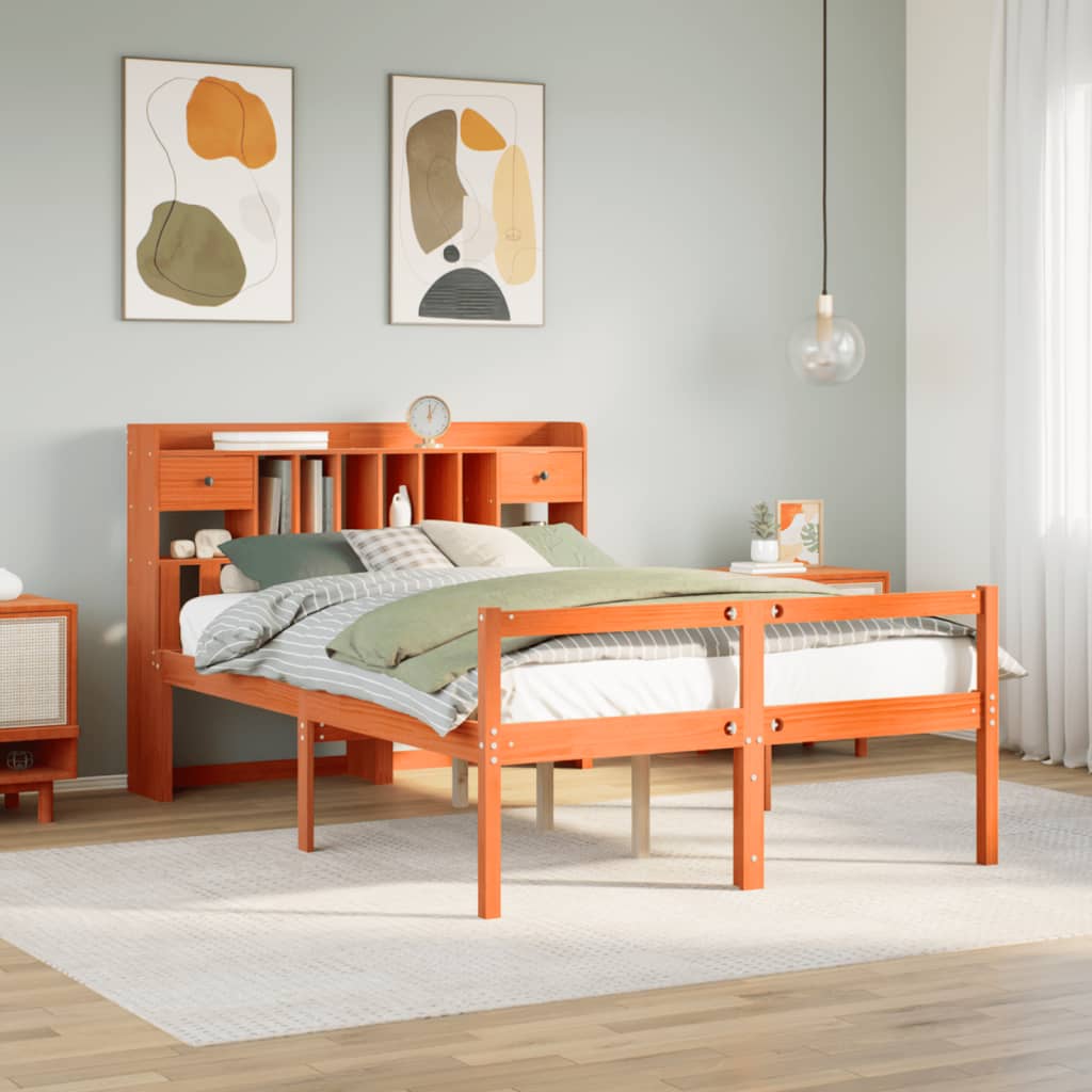 Säng Med Bokhylla Utan Madrass 90X200Cm Massiv Furu