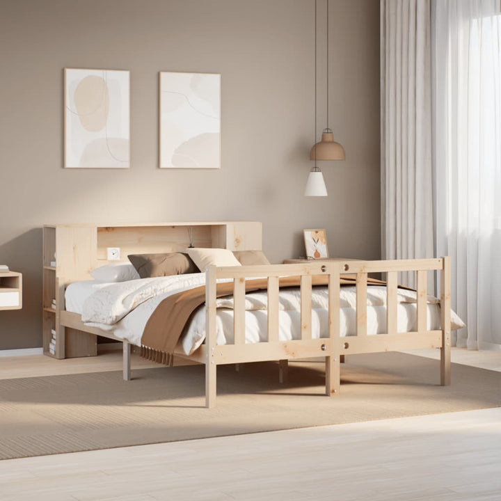 Säng Med Bokhylla Utan Madrass 160X200Cm Massiv Furu