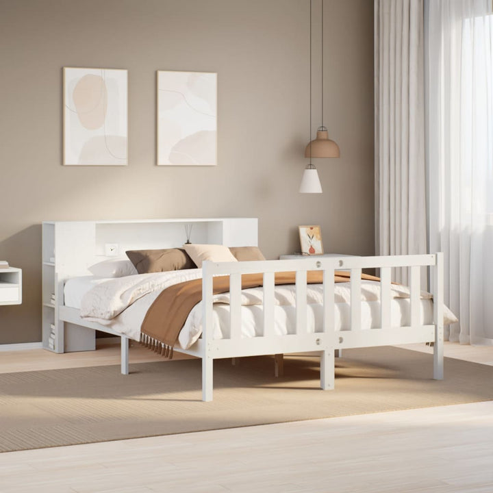 Säng Med Bokhylla Utan Madrass 150X200Cm Massiv Furu