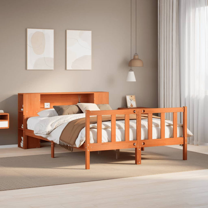 Säng Med Bokhylla Utan Madrass 150X200Cm Massiv Furu