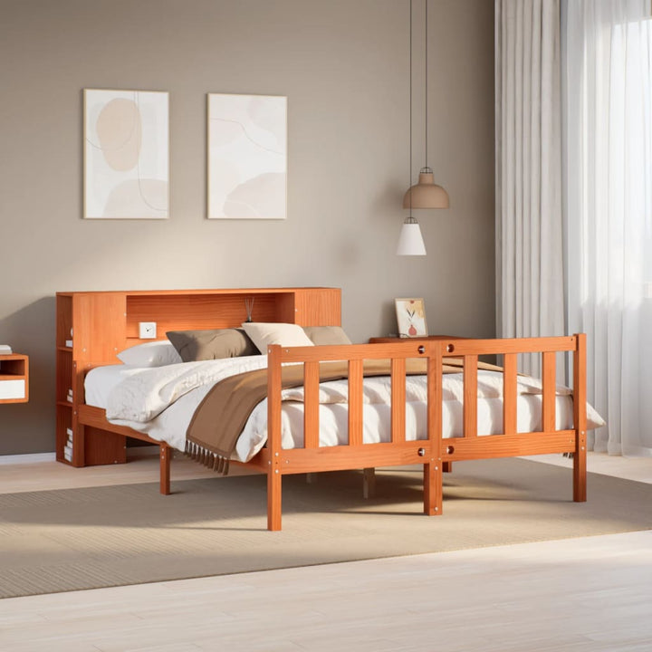 Säng Med Bokhylla Utan Madrass 150X200Cm Massiv Furu