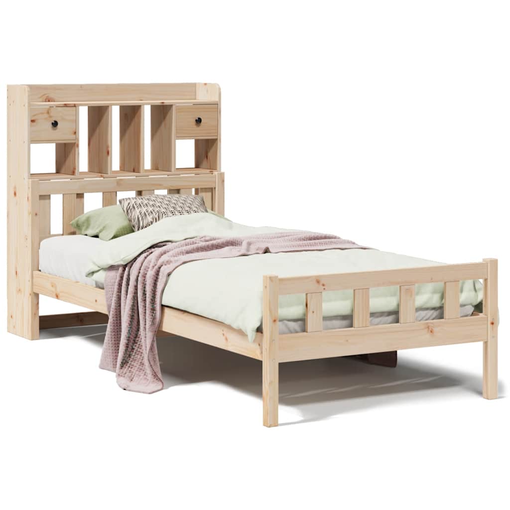 Säng Med Bokhylla Utan Madrass 90X190Cm Massiv Furu