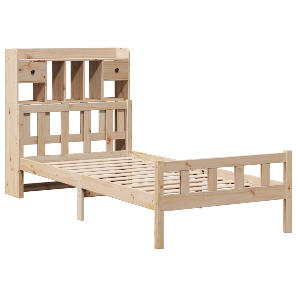 Säng Med Bokhylla Utan Madrass 90X190Cm Massiv Furu