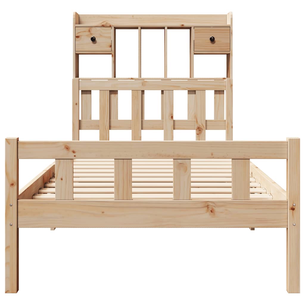 Säng Med Bokhylla Utan Madrass 90X190Cm Massiv Furu
