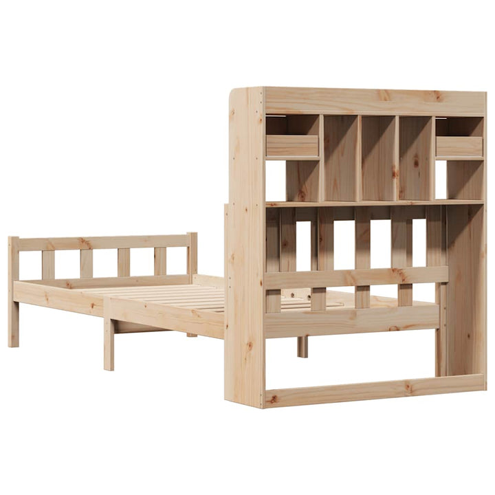 Säng Med Bokhylla Utan Madrass 90X190Cm Massiv Furu