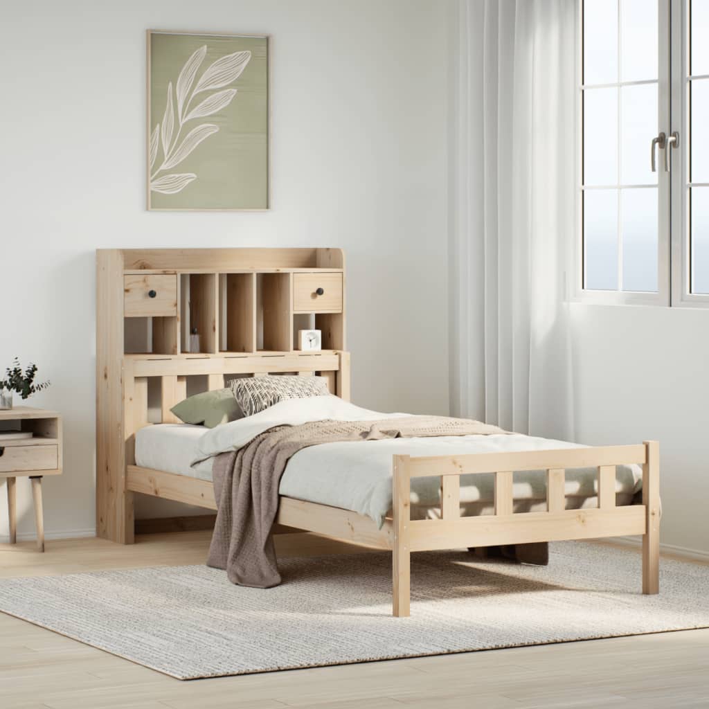 Säng Med Bokhylla Utan Madrass 90X190Cm Massiv Furu